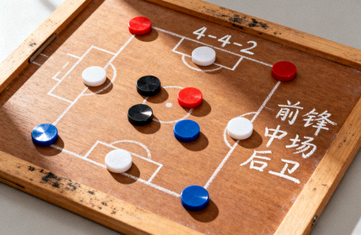 足球战术板上摆放的战术棋子与阵型示意